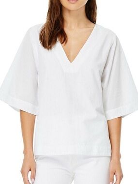 Roller Rabbit Yansel V-Neck Short Bell Sleeve Solid Woven Top Size Small
